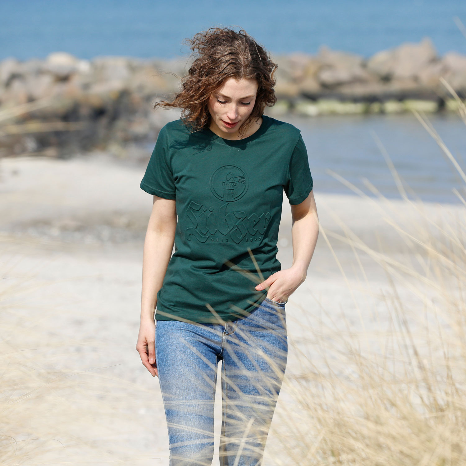 Damen T-Shirt grün mit raffiniertem 3D Logo